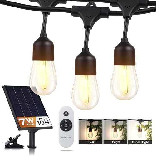Solar String Lights with 32 Hanging Edison Bulbs and Brightness Controls with Remote 7W-104 3000K