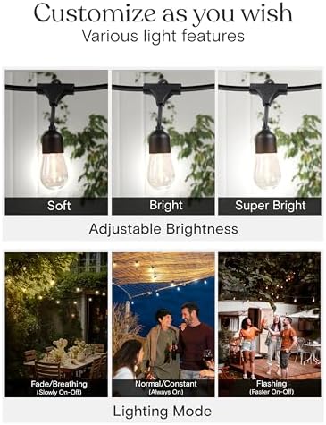 Solar String Lights with 32 Hanging Edison Bulbs and Brightness Controls with Remote 7W-104 3000K, alternate view 3