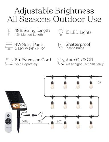 Solar String Lights with 32 Hanging Edison Bulbs and Brightness Controls with Remote 7W-104 3000K, alternate view 4