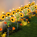 Solar Sunflower Lights Outdoor 4 Pack with Firefly Lights for Yard in 6 Pack Sunflowers Lights