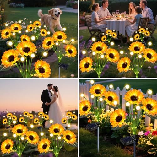 Solar Sunflower Lights Outdoor 4 Pack with Firefly Lights for Yard in 6 Pack Sunflowers Lights, alternate view 4