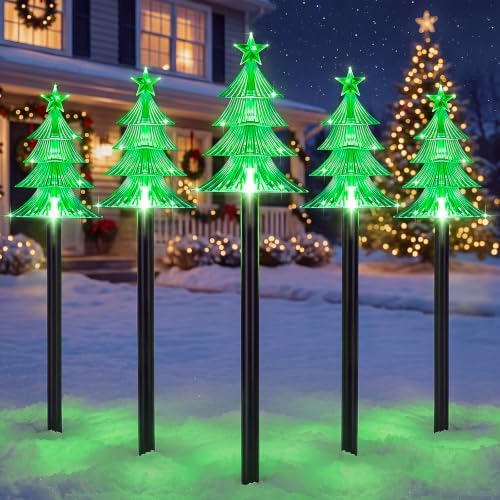Solar Tree Pathway Lights Outdoor Christmas Decorations, 5 PCS