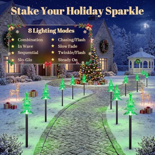 Solar Tree Pathway Lights Outdoor Christmas Decorations, 5 PCS, alternate view 4