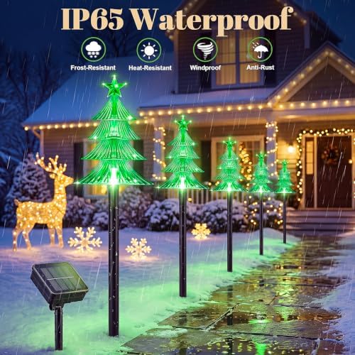 Solar Tree Pathway Lights Outdoor Christmas Decorations, 5 PCS, alternate view 5