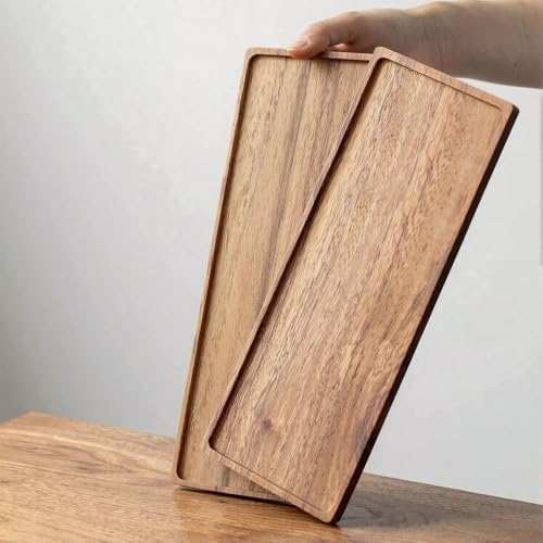 Solid Acacia Wood Serving Trays - 14" x 5.5" Rectangular Wooden Platters for Food, Charcuterie Boards, Cheese, alternate view