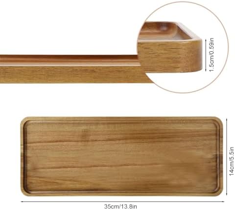 Solid Acacia Wood Serving Trays - 14" x 5.5" Rectangular Wooden Platters for Food, Charcuterie Boards, Cheese, alternate view