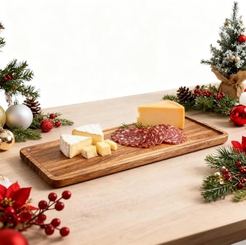 Solid Acacia Wood Serving Trays - 14" x 5.5" Rectangular Wooden Platters for Food, Charcuterie Boards, Cheese, alternate view