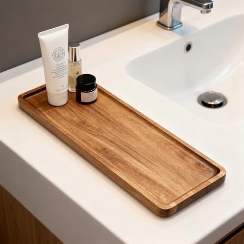 Solid Acacia Wood Serving Trays - 14" x 5.5" Rectangular Wooden Platters for Food, Charcuterie Boards, Cheese, alternate view
