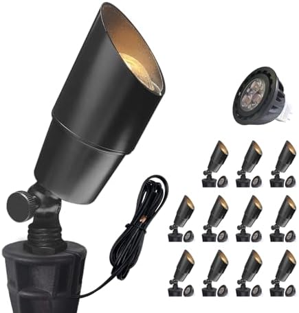 Solid Brass Landscape Spotlight 12-Pack with 5W LED MR16(101B-Black)