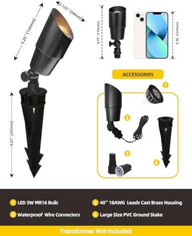 Solid Brass Landscape Spotlight 4-Pack with 5W LED MR16(101B-Black), alternate view 4