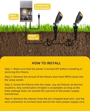 Solid Brass Landscape Spotlight 4-Pack with 5W LED MR16(101B-Black), alternate view 6