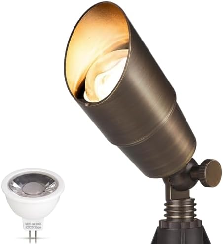 Solid Brass Outdoor Landscape Spotlights, 12V Heavy Duty Low Voltage LED Spot Light Waterproof for Garden and