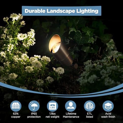 Solid Brass Outdoor Landscape Spotlights, 12V Heavy Duty Low Voltage LED Spot Light Waterproof for Garden and, alternate view