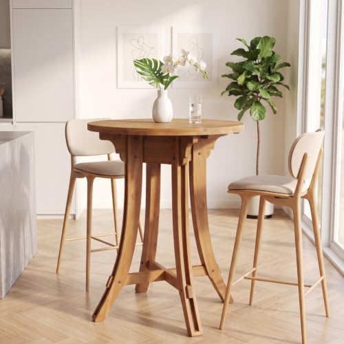 Solid Wood Bar Table, 31.5-Inch Round Pub Table Rustic Brown