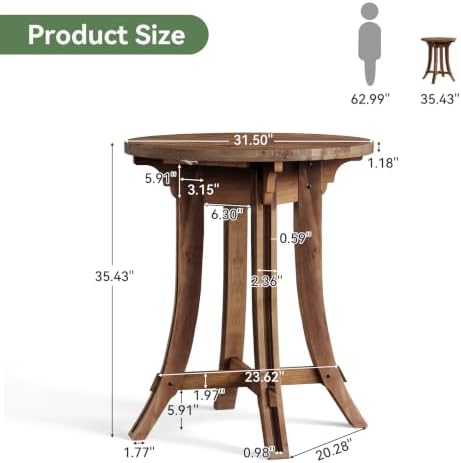 Solid Wood Bar Table, 31.5-Inch Round Pub Table Rustic Brown, alternate view 2