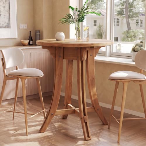 Solid Wood Bar Table, 31.5-Inch Round Pub Table Rustic Brown, alternate view 4