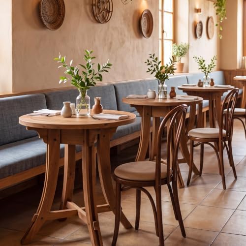 Solid Wood Bar Table, 31.5-Inch Round Pub Table Rustic Brown, alternate view 6