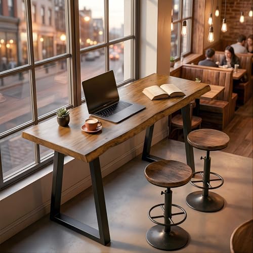 Solid Wood Bar Table Set of 2, 63” Commercial Grade Counter Height Table with Metal Legs, Heavy Duty Long Pub, alternate view