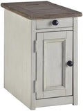 Solid Wood End Table, 1-Drawer with USB Port, Weathered Gray and Antique White Finish, 23"H x 14"W x 24.25"D