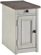 Solid Wood End Table, 1-Drawer with USB Port, Weathered Gray and Antique White Finish, 23"H x 14"W x 24.25"D
