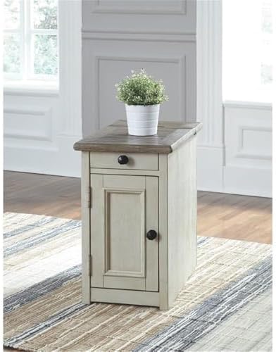 Solid Wood End Table, 1-Drawer with USB Port, Weathered Gray and Antique White Finish, 23"H x 14"W x 24.25"D, alternate view