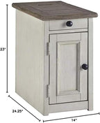 Solid Wood End Table, 1-Drawer with USB Port, Weathered Gray and Antique White Finish, 23"H x 14"W x 24.25"D, alternate view