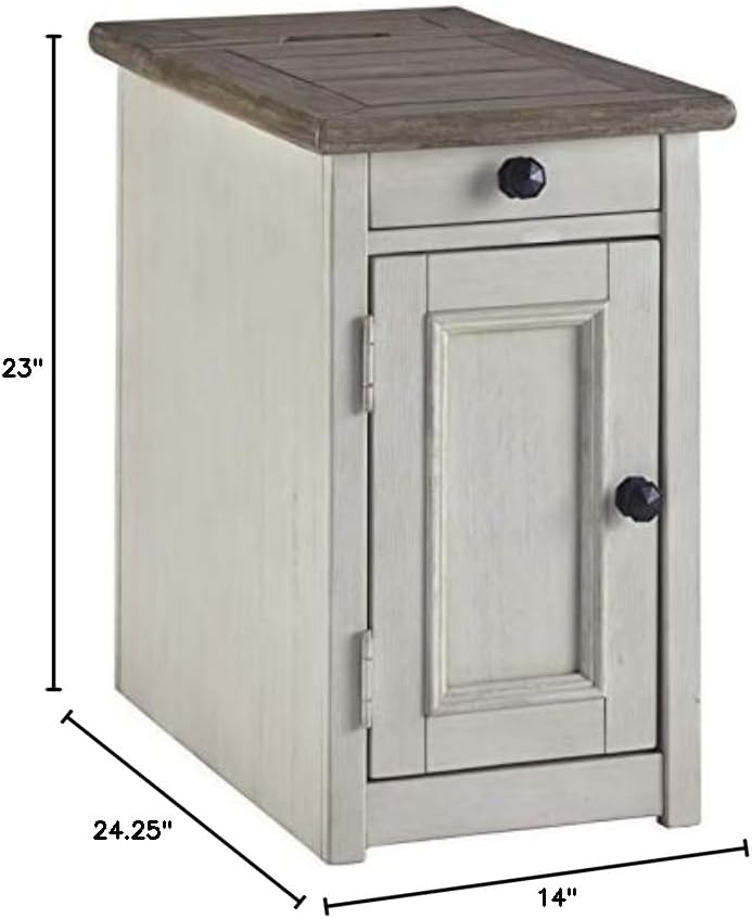 Solid Wood End Table, 1-Drawer with USB Port, Weathered Gray and Antique White Finish, 23"H x 14"W x 24.25"D, alternate view