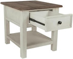 Solid Wood End Table, 1-Drawer with USB Port, Weathered Gray and Antique White Finish, 23"H x 14"W x 24.25"D, alternate view