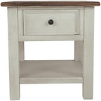 Solid Wood End Table, 1-Drawer with USB Port, Weathered Gray and Antique White Finish, 23"H x 14"W x 24.25"D, alternate view