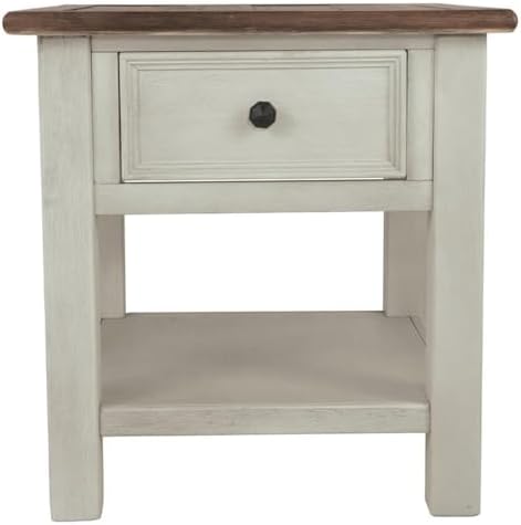 Solid Wood End Table, 1-Drawer with USB Port, Weathered Gray and Antique White Finish, 23"H x 14"W x 24.25"D, alternate view
