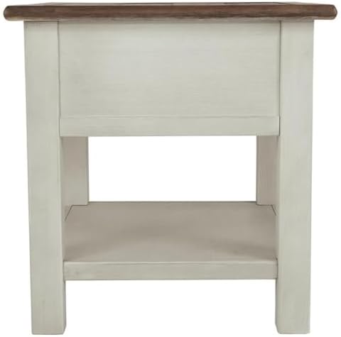 Solid Wood End Table, 1-Drawer with USB Port, Weathered Gray and Antique White Finish, 23"H x 14"W x 24.25"D, alternate view