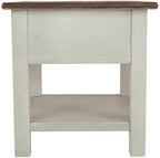 Solid Wood End Table, 1-Drawer with USB Port, Weathered Gray and Antique White Finish, 23"H x 14"W x 24.25"D, alternate view