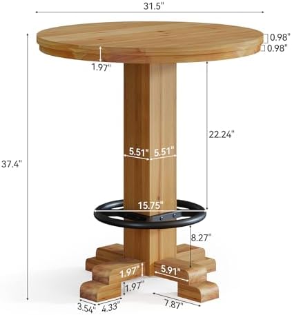 Solid Wood Round Bar Table, 37.4-Inch Bar Height, Bistro Pub Table, alternate view 2
