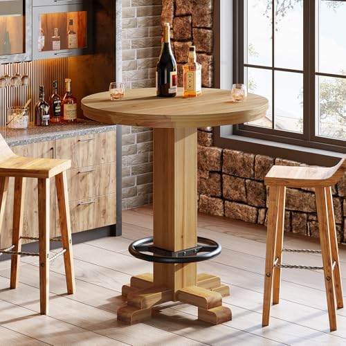 Solid Wood Round Bar Table, 37.4-Inch Bar Height, Bistro Pub Table, alternate view 3