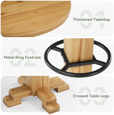 Solid Wood Round Bar Table, 37.4-Inch Bar Height, Bistro Pub Table, alternate view 6