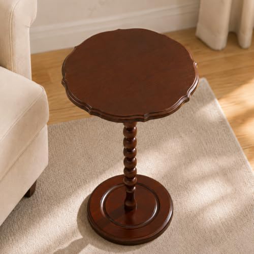 Solid Wood Round Side Table, Small Drink Table, Pedestal Side Table
