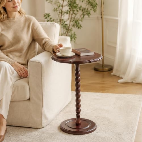 Solid Wood Round Side Table, Small Drink Table, Pedestal Side Table, alternate view 3