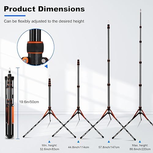 Soopho Portable Photography Light Stand Adjustable 7ft Aluminum Light Tripod Stand with 180° Reversible Leg, alternate view 4