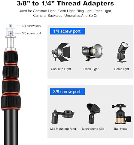 Soopho Portable Photography Light Stand Adjustable 7ft Aluminum Light Tripod Stand with 180° Reversible Leg, alternate view 5