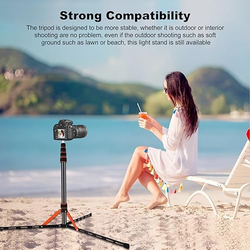 Soopho Portable Photography Light Stand Adjustable 7ft Aluminum Light Tripod Stand with 180° Reversible Leg, alternate view 6