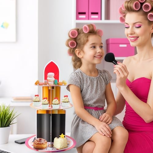 Spa Party Decorations Stand - 3 Tier Makeup Cupcake Tower Holder in Pink, alternate view 2