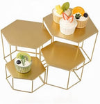 Space-Saving Gold Metal Buffet Display Risers Set - 4 Nesting Food Service Stands for Dessert, Cake, Cupcake &