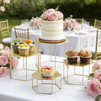 Space-Saving Gold Metal Buffet Display Risers Set - 4 Nesting Food Service Stands for Dessert, Cake, Cupcake &, alternate