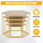 Space-Saving Gold Metal Buffet Display Risers Set - 4 Nesting Food Service Stands for Dessert, Cake, Cupcake &, alternate