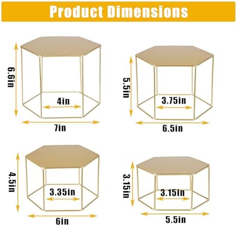 Space-Saving Gold Metal Buffet Display Risers Set - 4 Nesting Food Service Stands for Dessert, Cake, Cupcake &, alternate