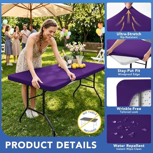 Spandex 6ft Table Cover Fitted-Elastic Outdoor Picnic Table Cloths, alternate view 2