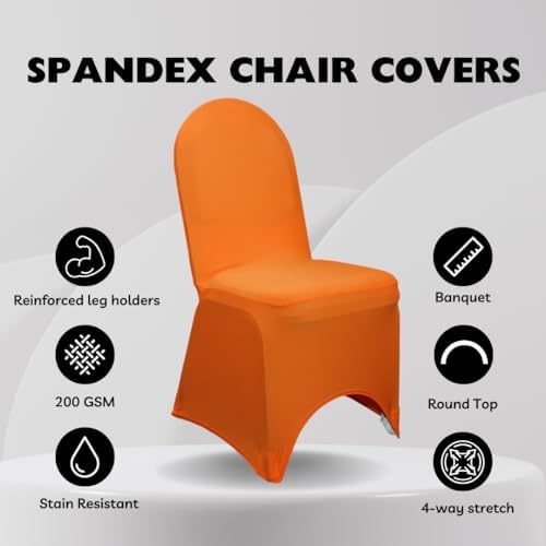 Spandex Banquet Chair Cover - Orange, Wedding Slip Covers, Premium Quality Chair Cover in Orange, alternate view 3