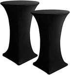 Spandex Black Cocktail Table Covers for 30-32 Inch High Top Pub 2 Pack