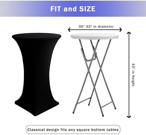 Spandex Black Cocktail Table Covers for 30-32 Inch High Top Pub 2 Pack, alternate view 3
