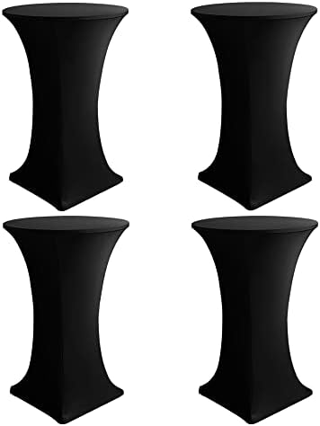 Spandex Black Cocktail Table Covers for 30-32 Inch High Top Pub 4 Pack